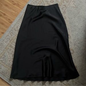 black satin midi skirt